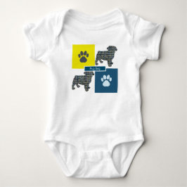 Mops Hund Silhouette Hund & Pfoten Gelb & Blau Gri Baby Strampler