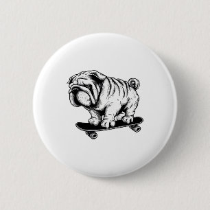 Mops-Hund Skateboarder Street-Art-Zeichnung Button