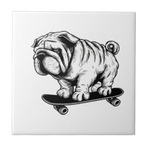 Mops-Hund Skateboarder Street-Art-Zeichnung Fliese