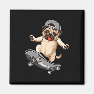 Mops-Hund Skater Skateboarder Skateboardfahren Gra Magnet