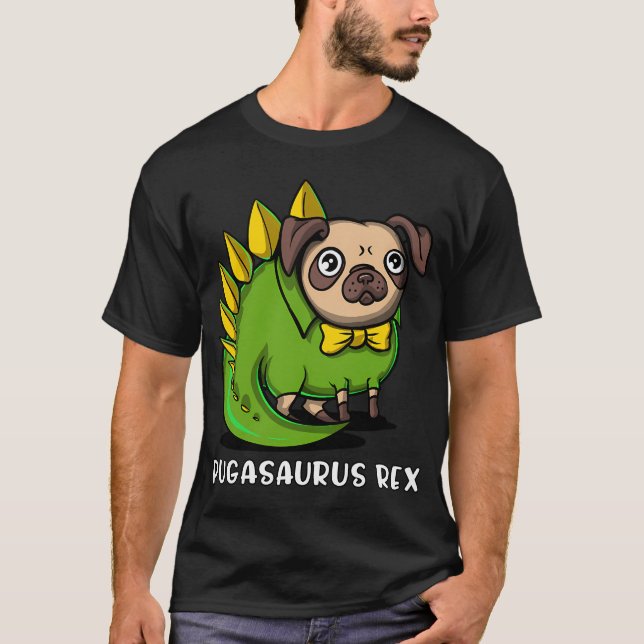 Mops-Hund T-Rex Dinosaur Pugasaurus T-Shirt (Vorderseite)