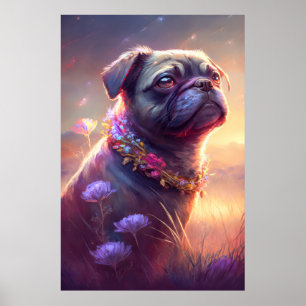 Mops Hund Tierportrait Painting Pet-Zeichen Poster