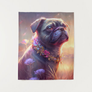Mops Hund Tierportrait Painting Pet-Zeichen Wandteppich