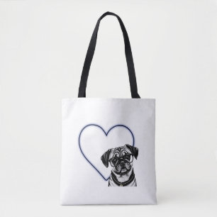 Mops Hund tragen Brille Blue Heart Design Tote Bag Tasche