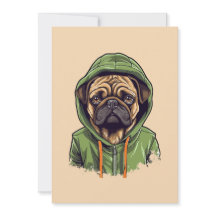 Mops Hund trägt grüne Hoodie