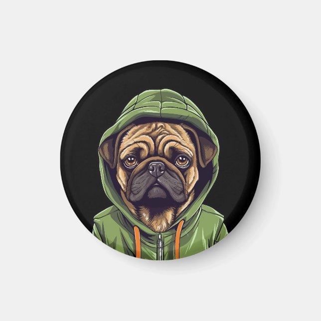 Mops Hund trägt grüne Hoodie Magnet (Vorne)