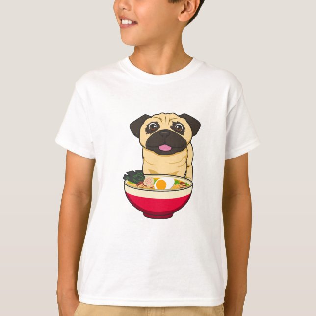 Mops Hund und Ramen T-Shirt (Vorderseite)