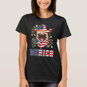 Mops-Hund-US-Flaggenmütze Feuerwerk Merica 4. Juli T-Shirt