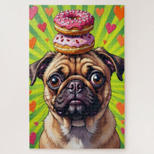 Mops-Hund Valentinstag Herz Donut-Stapel