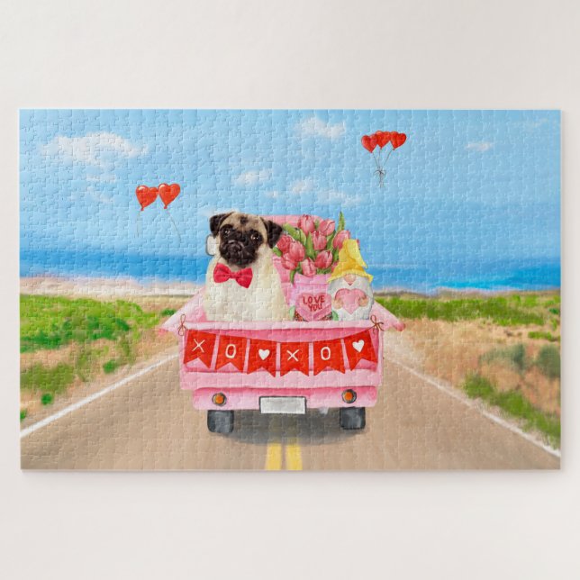 Mops Hund Valentinstag Lkw Herz (Horizontal)