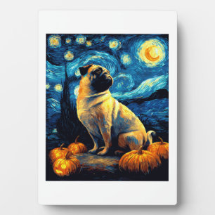 Mops Hund von van gogh Sternennacht Halloween Lust Fotoplatte