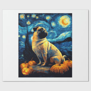 Mops Hund von van gogh Sternennacht Halloween Lust Geschenkpapier