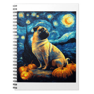 Mops Hund von van gogh Sternennacht Halloween Lust Notizblock
