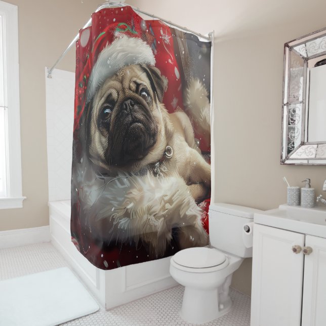 Mops Hund Weihnachten Duschvorhang (Beispiel)