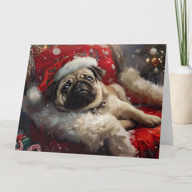 Mops Hund Weihnachten Karte (Vorderseite)