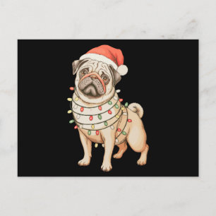 Mops-Hund Weihnachten Santa Hut Xmas Lichter Feier