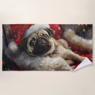 Mops Hund Weihnachten Strandtuch