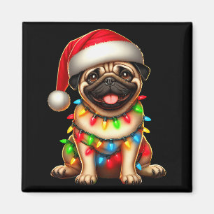 Mops-Hund-Weihnachtsbaum-Lichter-Santa-Weihnachten Magnet