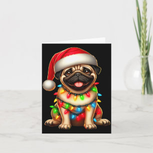 Mops-Hund-Weihnachtsbaum-Lichter-Santa-Xmas-Pyjama Karte