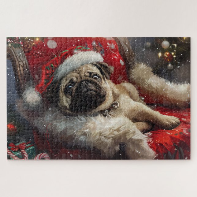 Mops-Hund Weihnachtsfestlich (Horizontal)