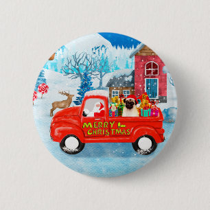 Mops Hund Weihnachtslieferung LKW Schnee Button