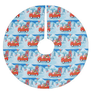 Mops Hund Weihnachtslieferung LKW Schnee Polyester Weihnachtsbaumdecke