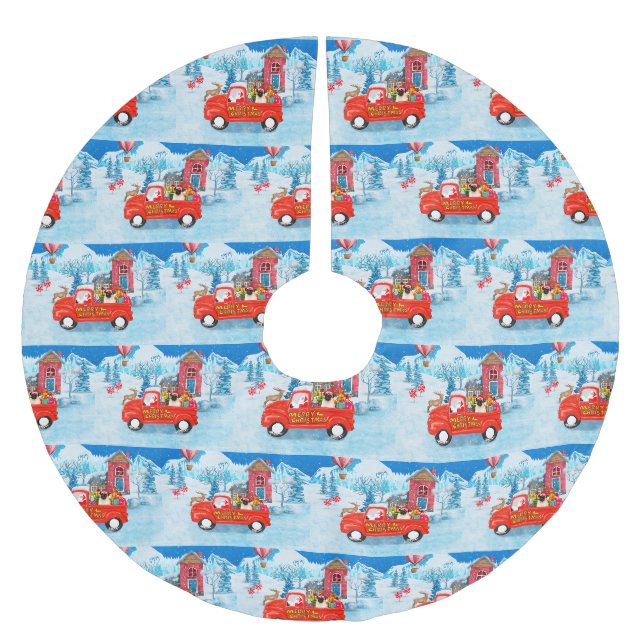 Mops Hund Weihnachtslieferung LKW Schnee Polyester Weihnachtsbaumdecke (Vorderseite)