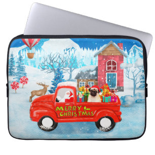Mops-Hund-Weihnachtslieferwagen Schnee Laptopschutzhülle