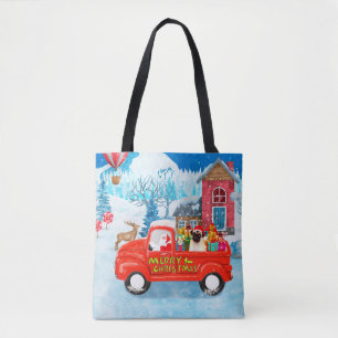 Mops-Hund-Weihnachtslieferwagen Schnee  Tasche