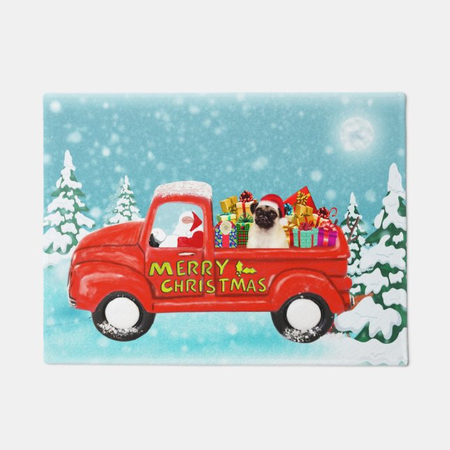 Mops Hund Weihnachtsmann Lieferwagen Fußmatte (Vorderseite)
