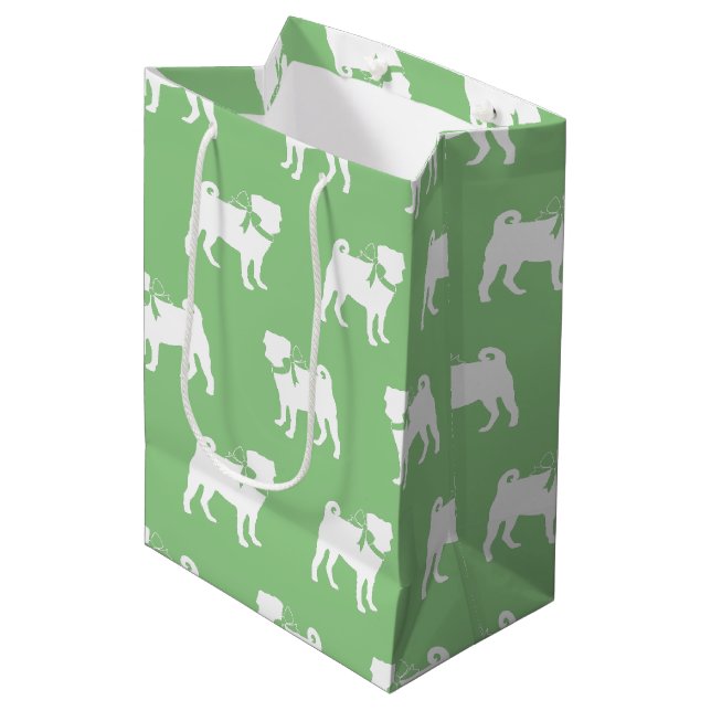 Mops Hund Welpe Medium Geschenktasche Mittlere Geschenktüte (Vorderseite Schrägansicht)
