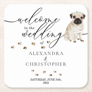 Mops Hund Welpe Willkommen zur Hochzeit Rechteckiger Pappuntersetzer