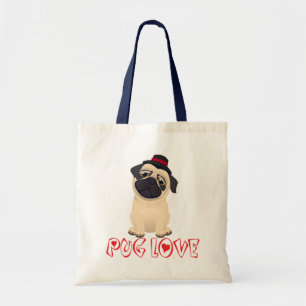 Mops-Hund-Welpen-Cartoon-Leinwand-Tasche Tragetasche