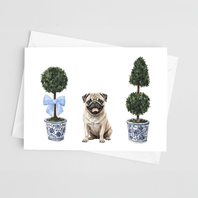 Mops Hund Welpentopiary Wasserfarbkarte Karte (Von Creator hochgeladen)