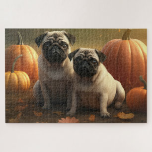 Mops-Hündchen Herbstfreude Kürbis