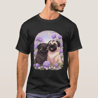Mops-Hündchen unter Pfingstrosen T-Shirt