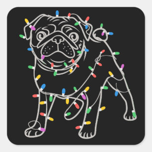 Mops-Hunde-Baum-Weihnachts-Pulli Weihnachten Haust Quadratischer Aufkleber