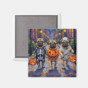 Mops-Hunde beim Trick-or-Treat in Halloween-Kostüm Magnet