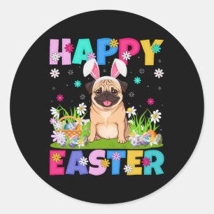 Mops Hunde Happy Ostereier Hunt Sonniges Ohr Mops  Runder Aufkleber