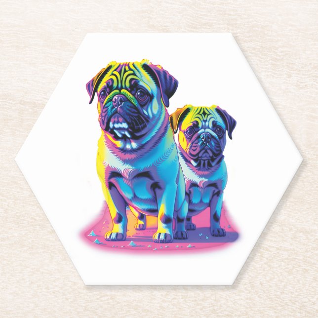 Mops-Hunde in Rosa  Untersetzer (Vorderseite)