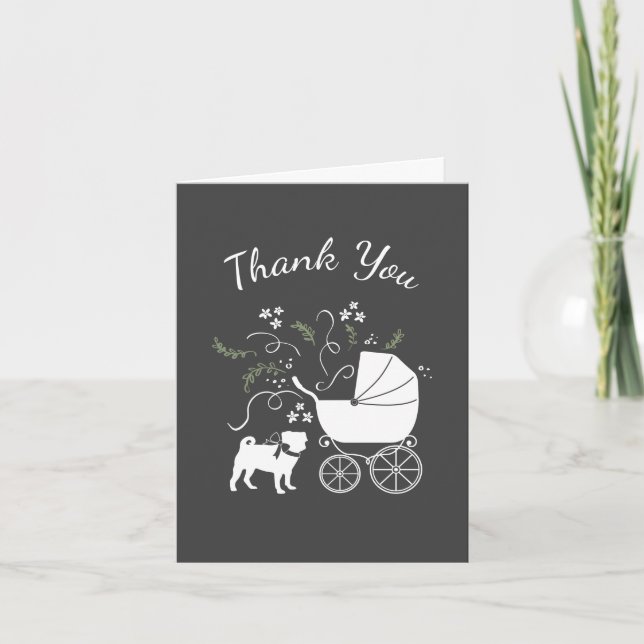 Mops Hunde Kinderdusche Graues Welpengeschlecht ne Dankeskarte (Vorderseite)