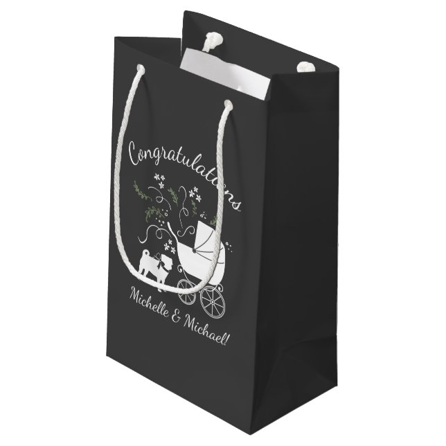 Mops Hunde Kinderdusche Graues Welpengeschlecht ne Kleine Geschenktüte (Rückseite Schrägansicht)