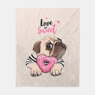 Mops Hunde Liebe ist süßes Geschenk, Mops Lover Ge Fleecedecke