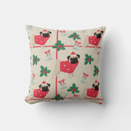 Mops Hunde mit Sweater & Christmas Weihnachtsmannm Kissen