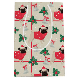 Mops Hunde mit Sweater & Christmas Weihnachtsmannm Mittlere Geschenktüte
