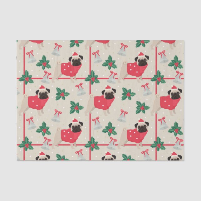 Mops Hunde mit Sweater & Christmas Weihnachtsmannm Seidenpapier (Vorderseite)