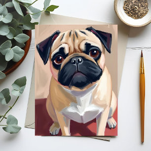 Mops Hunde Pet Malerei Postkarte
