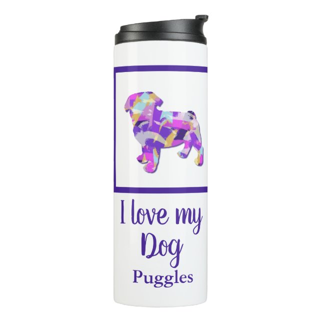 Mops Hunde Silhouette Niedliche Lila PY&B Thermosbecher (Nach links gedreht)