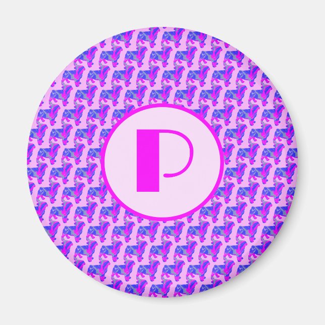 Mops Hunde Silhouette Rosa und Blau Silhouette Mon Magnet (Vorne)
