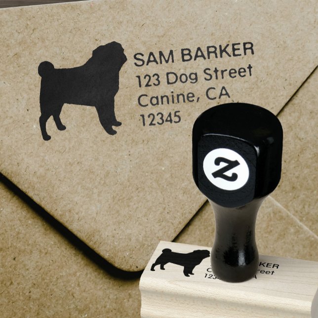 Mops Hunde Silhouette Rücksendeadresse Gummistempel (Von Creator hochgeladen)